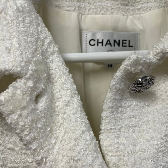 Chanel Spring 2020 White Tweed Short Sleeve Collared Mini Shirt Dress 38 / US 6 - Picture 6 of 11
